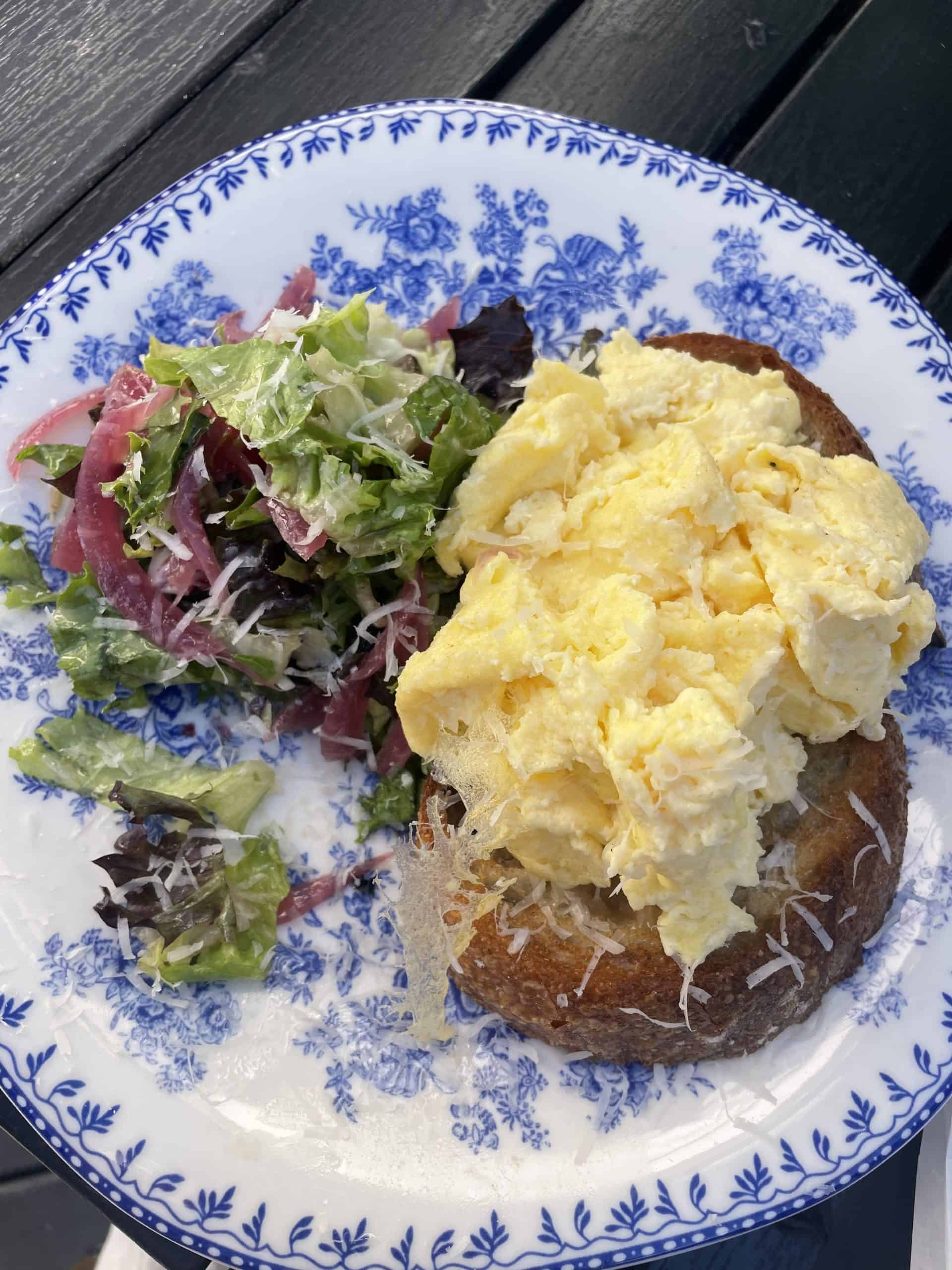 eggs on sourdough toast with salad from Haute Cafe & Market in RSM